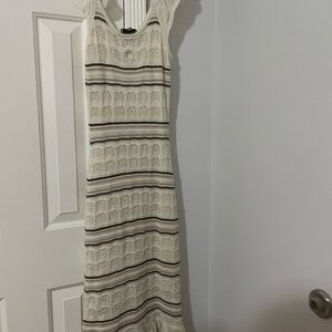 Elegant Cream and Brown Striped Dress